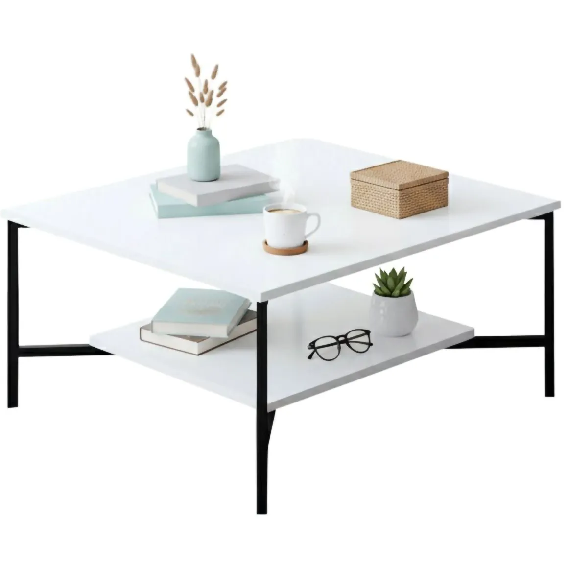 Tavolino da salotto quadrato bianco e nero 80x80x40h cm - Mia
