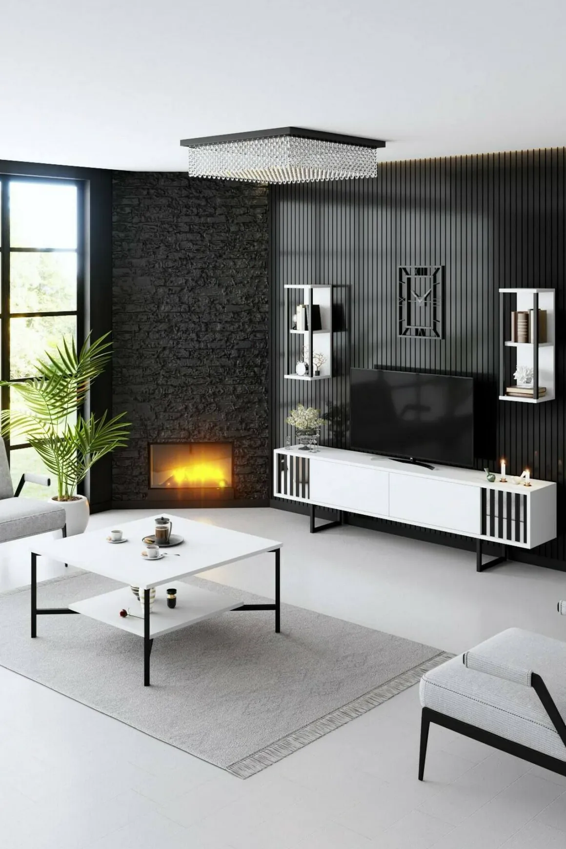 Tavolino da salotto quadrato bianco e nero 80x80x40h cm - Mia