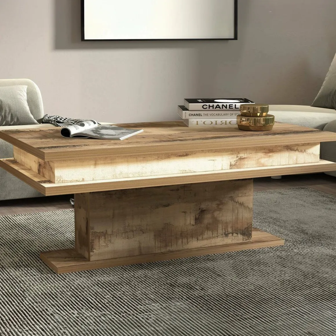 Tavolino da salotto rettangolare acero 100x55x42h cm con LED - Iside