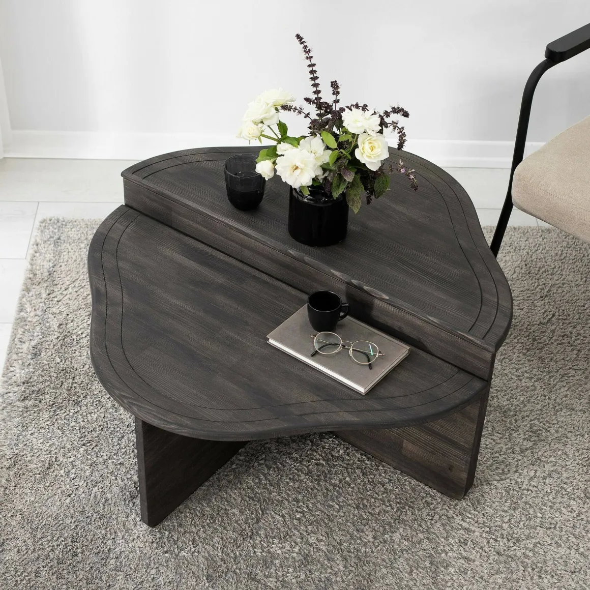 Tavolini Da Salotto > Dmora Tavolino da salotto rettangolare antracite e nero 88x50x38h cm - Tavo Nero, Nero Antracite