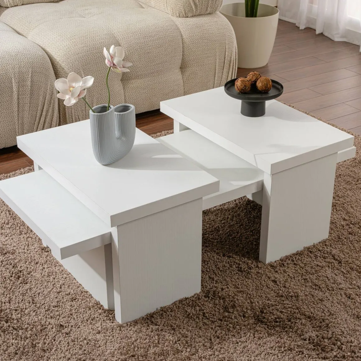 Tavolino da salotto rettangolare bianco 110x45x41h cm - Amarantha