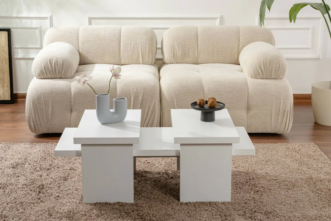 Tavolino da salotto rettangolare bianco 110x45x41h cm - Amarantha