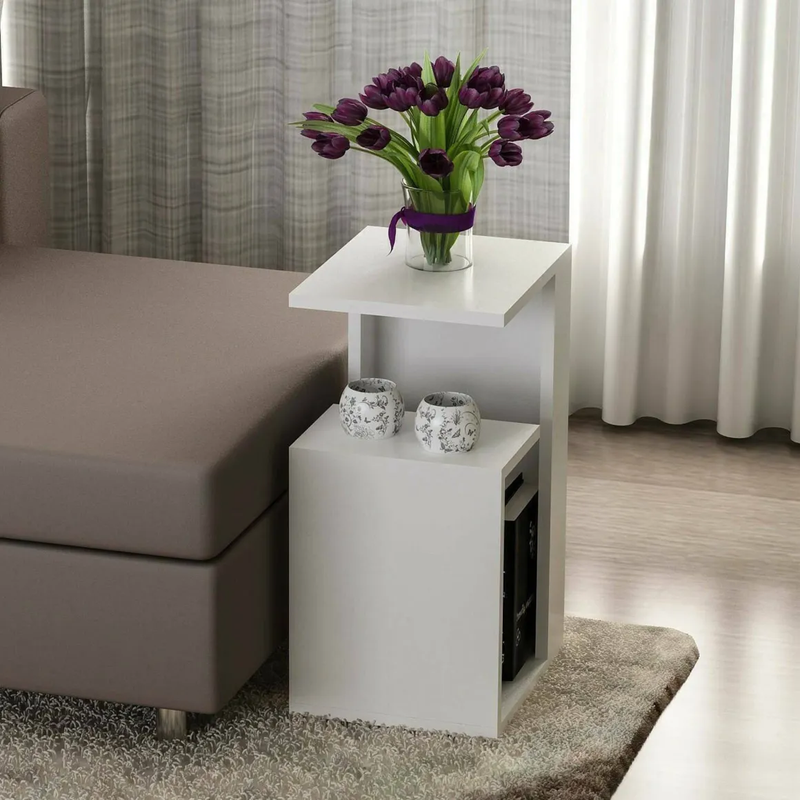 Tavolini Da Salotto > Dmora Tavolino da salotto rettangolare 37x45x60h cm - Muifa Bianco