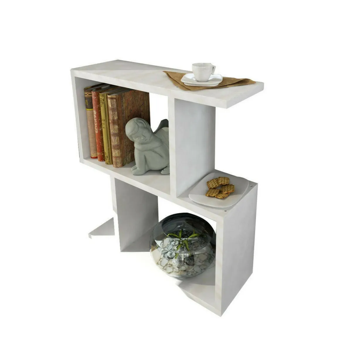 Tavolini Da Salotto|Salotto > Dmora Tavolino da salotto rettangolare bianco e cemento 100x45x50h cm - Almas Grigio, Bianco Cemento