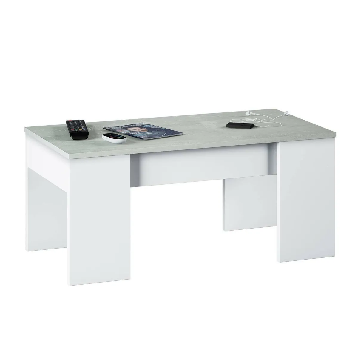 Tavolini Da Salotto|Salotto > Dmora Tavolino da salotto rettangolare bianco e cemento 100x45x50h cm - Almas Grigio, Bianco Cemento