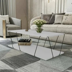 Tavolini Da Salotto|Salotto > Dmora Tavolino da salotto rettangolare bianco e nero 90x60x40h cm - Vespero Nero, Bianco
