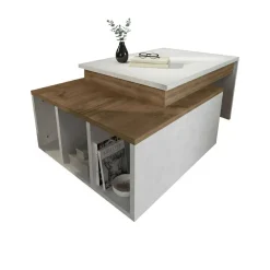 Tavolino da salotto rettangolare bianco e noce 90x60x37h cm - Virgile