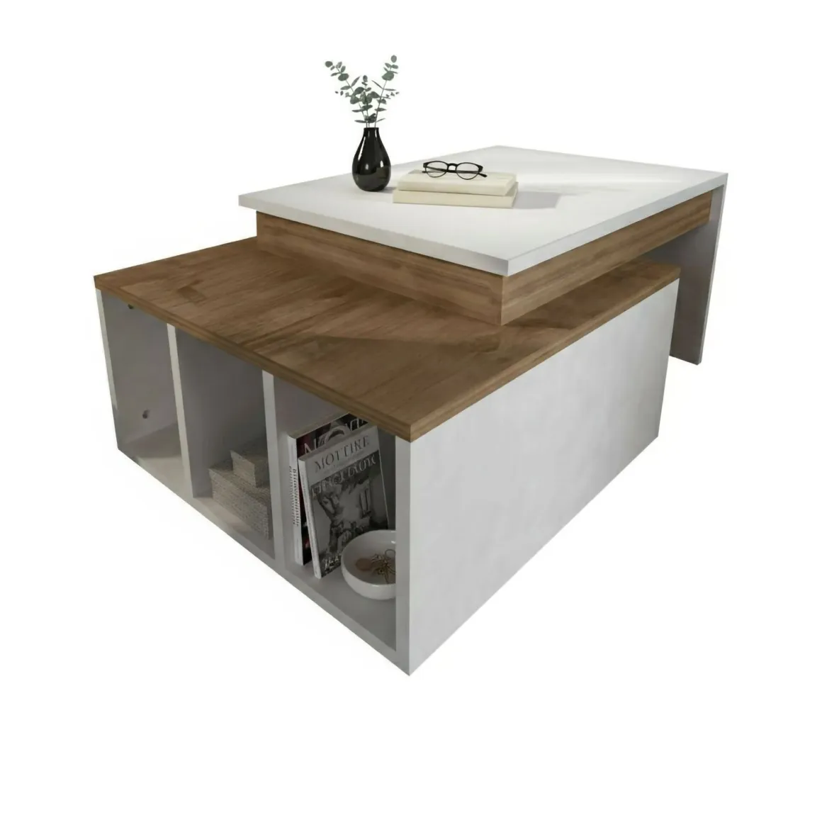 Tavolini Da Salotto > Dmora Tavolino da salotto rettangolare bianco e noce 90x60x42h cm - Langosco Marrone, Bianco Noce