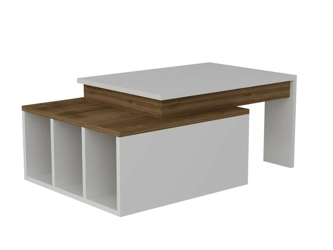 Tavolini Da Salotto > Dmora Tavolino da salotto rettangolare bianco e noce 90x60x42h cm - Langosco Marrone, Bianco Noce