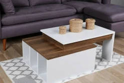 Tavolini Da Salotto > Dmora Tavolino da salotto rettangolare bianco e noce 90x60x42h cm - Langosco Marrone, Bianco Noce