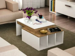 Tavolino da salotto rettangolare bianco e noce 90x60x37h cm - Virgile