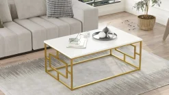 Tavolino da salotto rettangolare bianco e oro 100x60x40h cm - Franca