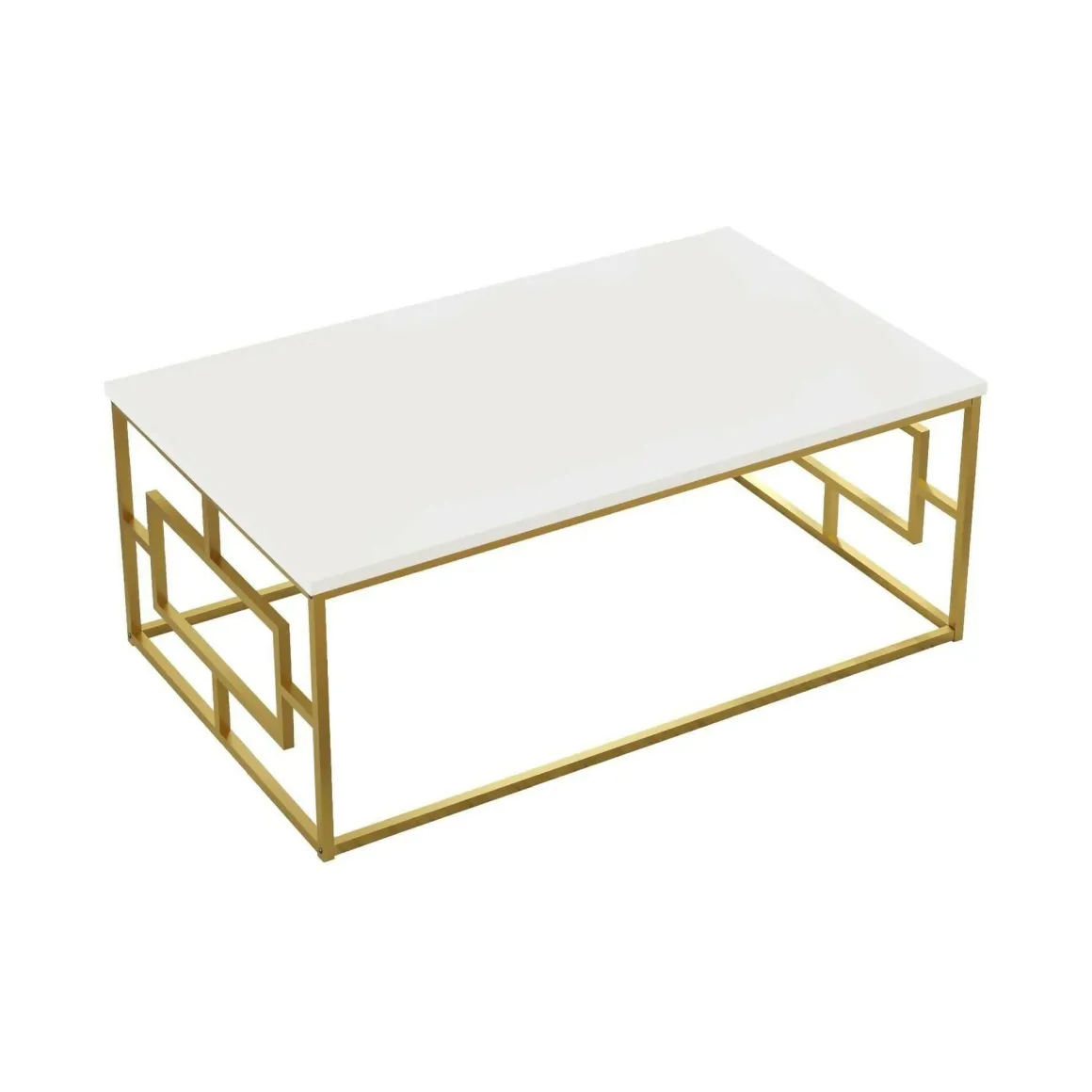 Tavolino da salotto rettangolare bianco e oro 100x60x40h cm - Franca