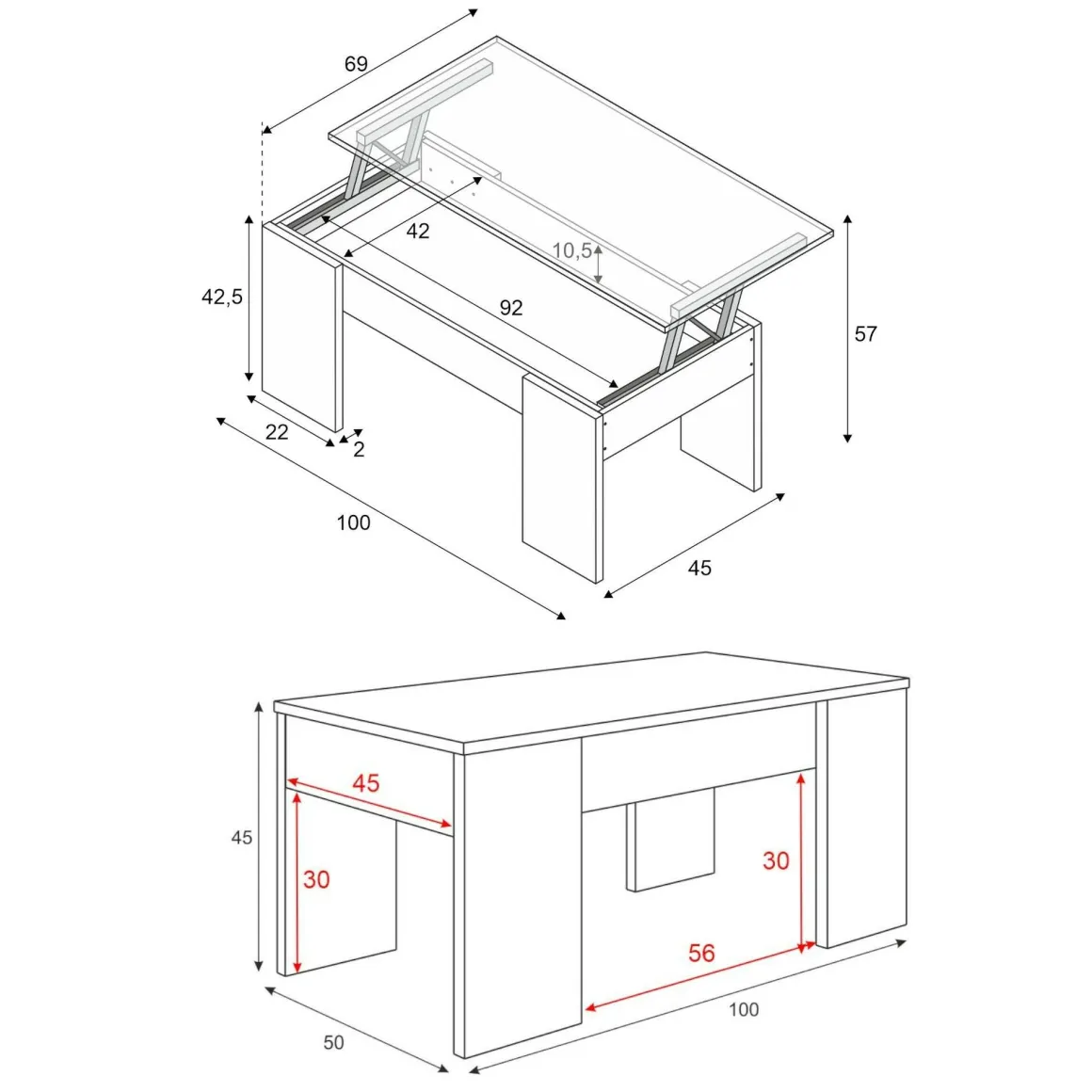 Tavolini Da Salotto|Salotto > Dmora Tavolino da salotto rettangolare 100x43x50h cm - Almo Bianco Lucido