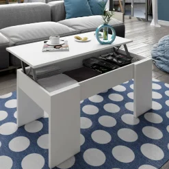 Tavolini Da Salotto|Salotto > Dmora Tavolino da salotto rettangolare 100x55x42h cm facile da pulire - Aboronzi Bianco Lucido
