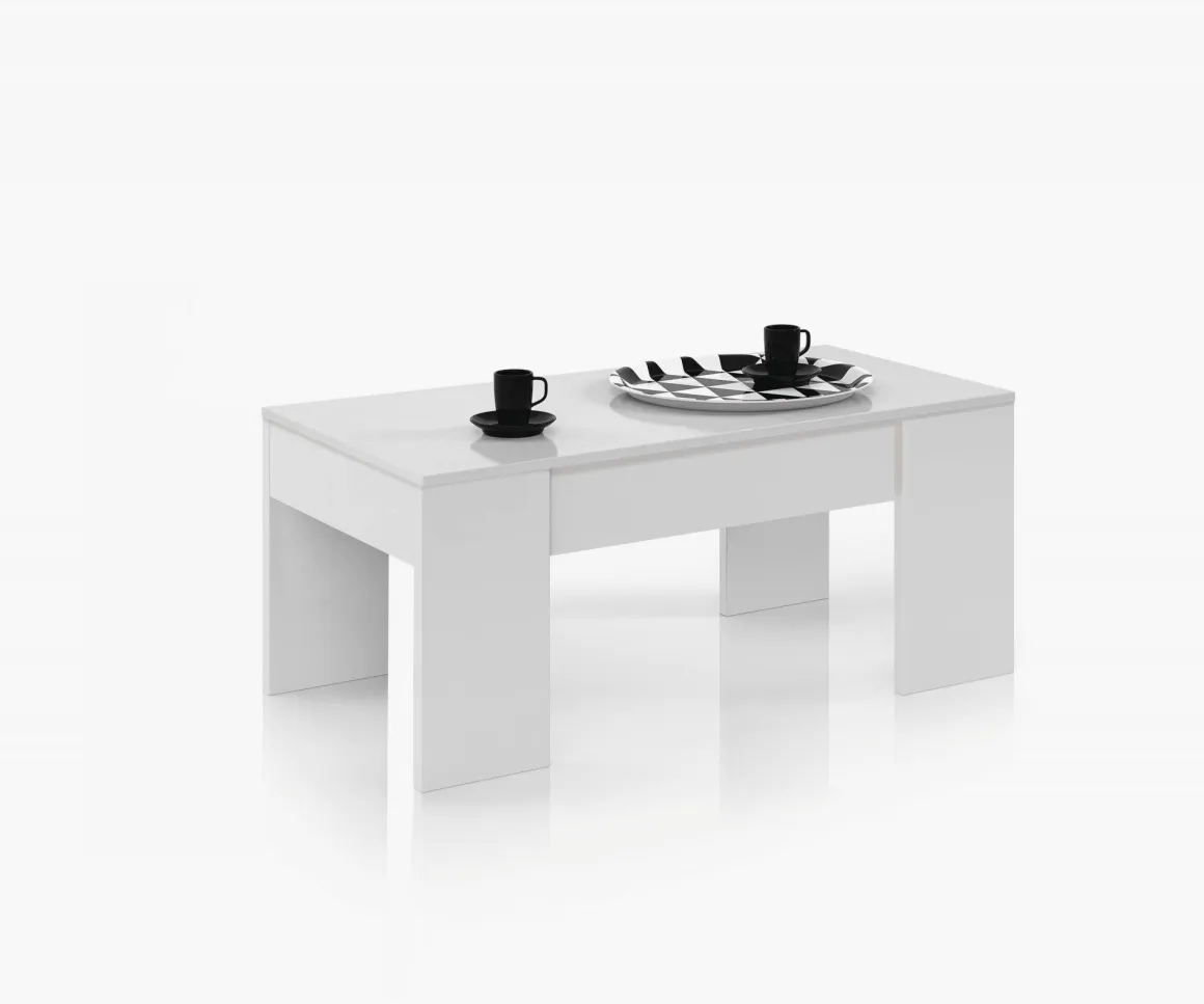 Tavolino da salotto rettangolare bianco lucido 100x45x50h cm - Almas