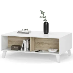 Tavolini Da Salotto|Salotto > Dmora Tavolino da salotto rettangolare bianco marmo e oro 100x60x40h cm - Franca Oro, Bianco Marmo