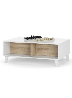 Tavolini Da Salotto|Salotto > Dmora Tavolino da salotto rettangolare bianco marmo e oro 100x60x40h cm - Franca Oro, Bianco Marmo