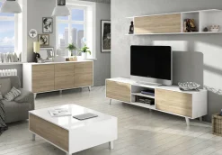 Tavolino da salotto rettangolare bianco lucido e rovere 100x38x68h cm - Parche