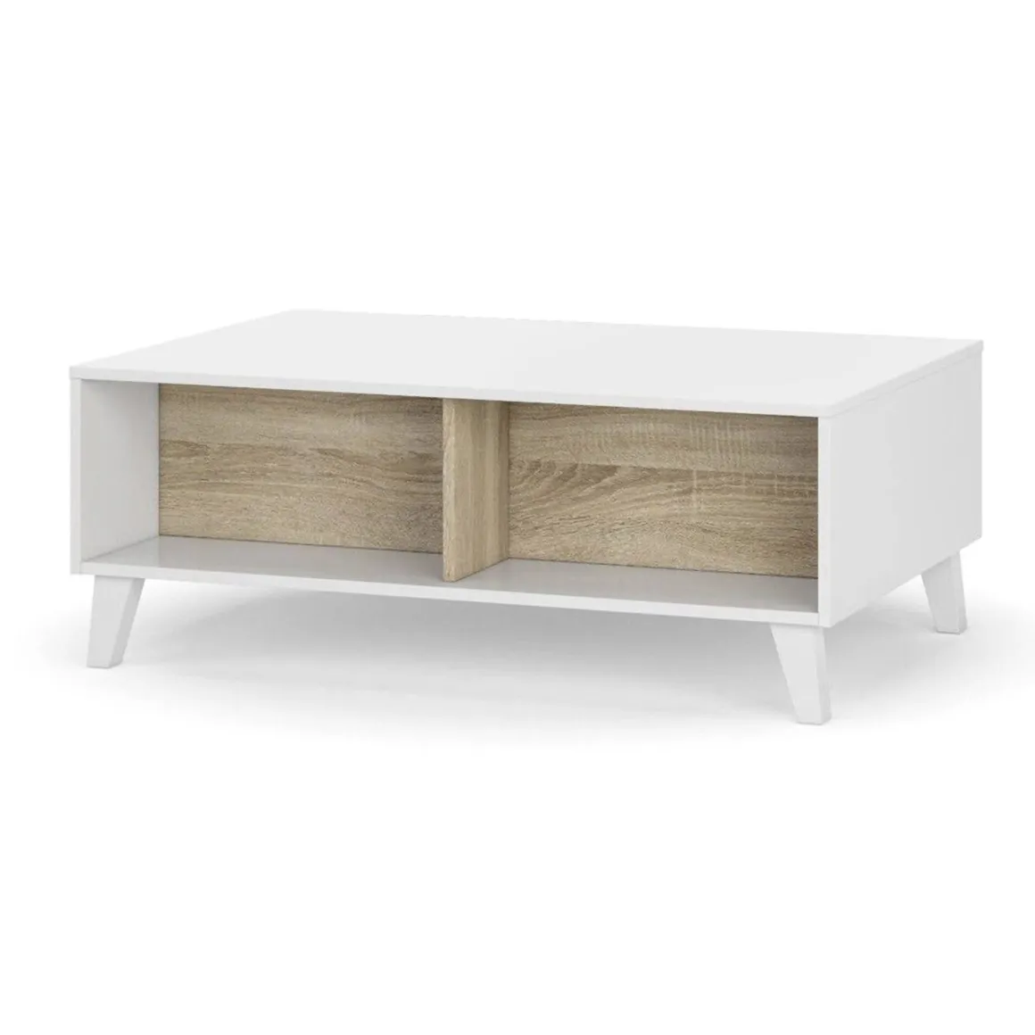 Tavolino da salotto rettangolare bianco lucido e rovere 100x38x68h cm - Parche