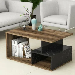 Tavolino da salotto rettangolare marrone e grigio 90x42x54h cm - Calvera