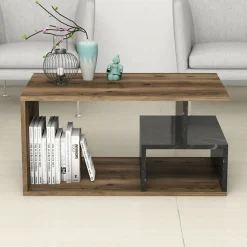 Tavolino da salotto rettangolare marrone e grigio 90x42x54h cm - Calvera