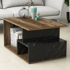 Tavolino da salotto rettangolare marrone e grigio 90x42x54h cm - Calvera