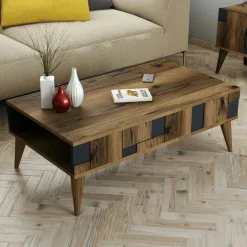 Tavolino da salotto rettangolare noce e antracite 105x60x37h cm - Yang