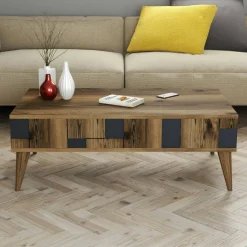 Tavolino da salotto rettangolare noce e antracite 105x60x37h cm - Yang