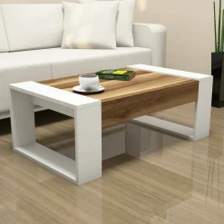 Tavolini Da Salotto|Salotto > Dmora Tavolino da salotto rettangolare noce e bianco 105x34x60h cm - Mansuk Bianco, Marrone Noce