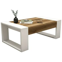Tavolini Da Salotto|Salotto > Dmora Tavolino da salotto rettangolare noce e bianco 105x34x60h cm - Mansuk Bianco, Marrone Noce