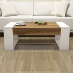 Tavolini Da Salotto|Salotto > Dmora Tavolino da salotto rettangolare noce e bianco 105x34x60h cm - Mansuk Bianco, Marrone Noce
