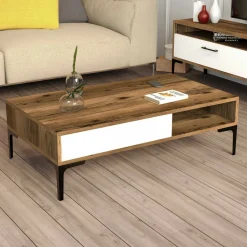 Tavolini Da Salotto|Salotto > Dmora Tavolino da salotto rettangolare noce e bianco 105x60x34h cm - Atrani Bianco Marmo, Marrone Noce
