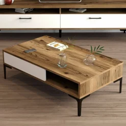 Tavolino da salotto rettangolare noce e bianco 105x60x32h cm - Gru