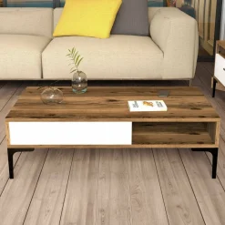Tavolino da salotto rettangolare noce e bianco 105x60x32h cm - Gru
