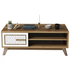 Tavolini Da Salotto|Salotto > Dmora Tavolino da salotto rettangolare noce e bianco 120x63x30h cm - Anz Bianco, Marrone Noce