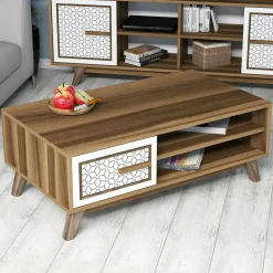 Tavolini Da Salotto|Salotto > Dmora Tavolino da salotto rettangolare noce e bianco 120x63x30h cm - Anz Bianco, Marrone Noce