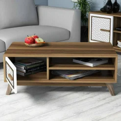 Tavolini Da Salotto|Salotto > Dmora Tavolino da salotto rettangolare noce e bianco 120x63x30h cm - Anz Bianco, Marrone Noce