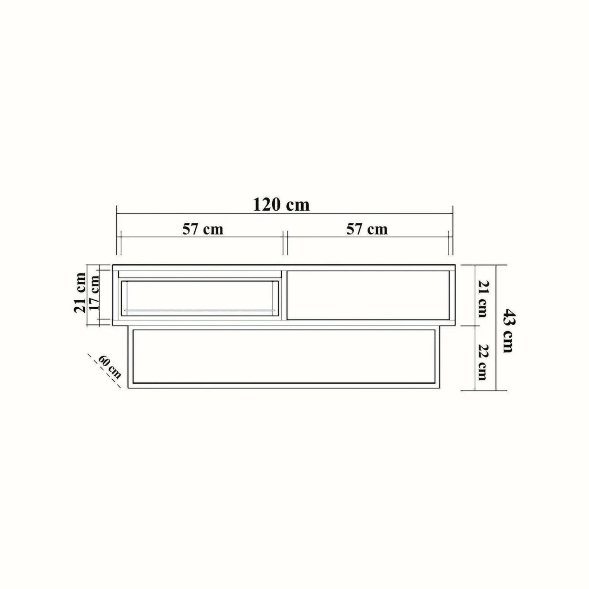Tavolino da salotto rettangolare noce e nero 120x60x43h cm con scaffale scorrevole - Bard