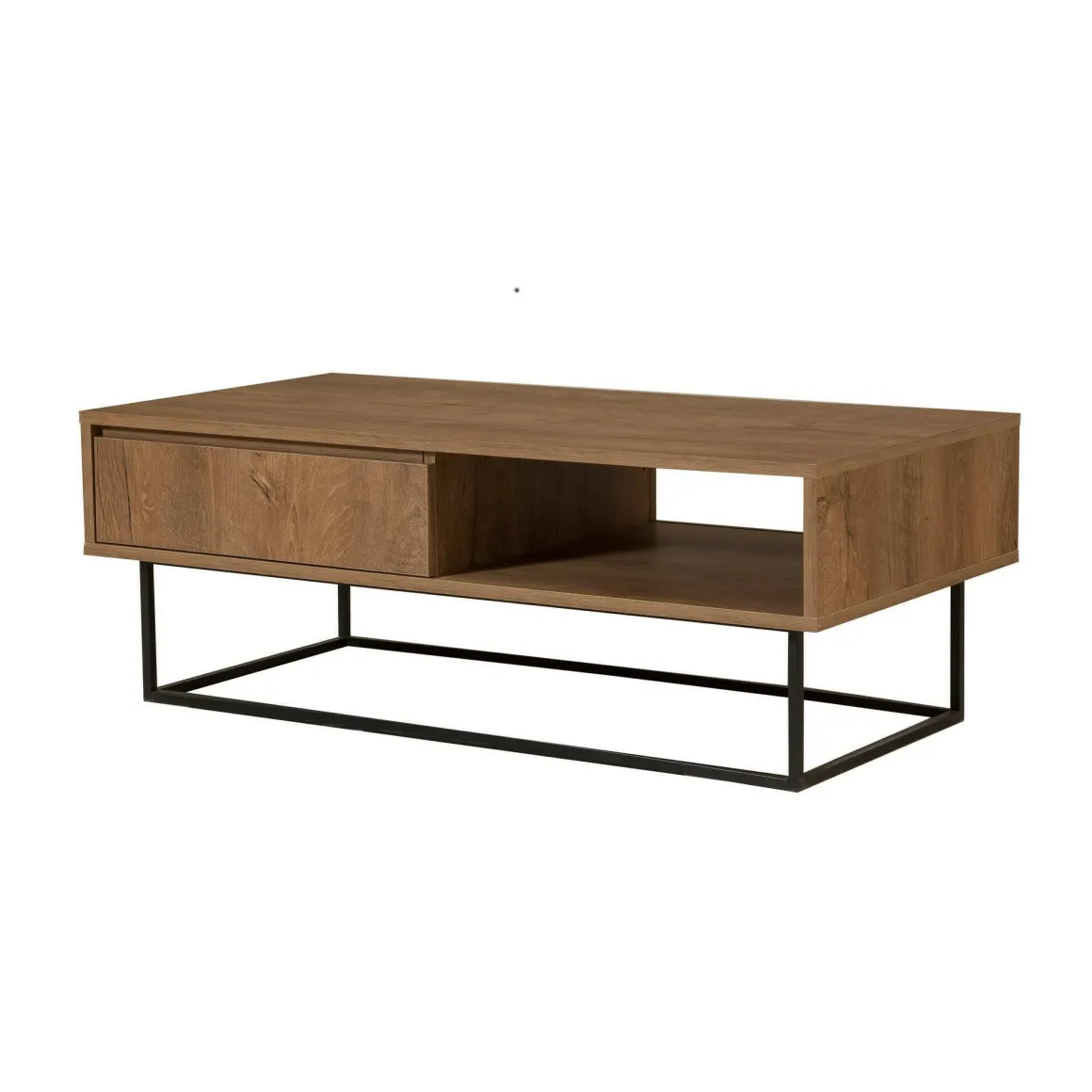 Tavolino da salotto rettangolare noce e nero 120x60x43h cm con scaffale scorrevole - Bard