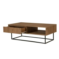 Tavolino da salotto rettangolare noce e nero 120x60x43h cm con scaffale scorrevole - Bard