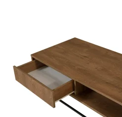 Tavolino da salotto rettangolare noce e nero 120x60x43h cm con scaffale scorrevole - Bard