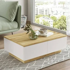 Tavolini Da Salotto|Salotto > Dmora Tavolino da salotto rettangolare quercia e bianco 90x60x31h cm - Ay Bianco, Marrone Quercia