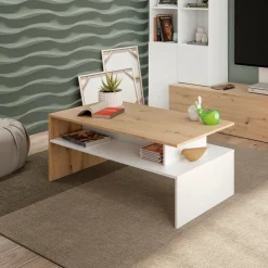 Tavolino da salotto rettangolare rovere nodi e bianco lucido 108x50x43h cm - Bartolomea