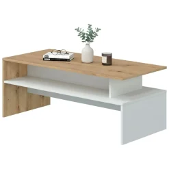 Tavolino da salotto rettangolare rovere nodi e bianco lucido 108x50x43h cm - Bartolomea