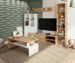 Tavolino da salotto rettangolare rovere nodi e bianco lucido 108x50x43h cm - Bartolomea
