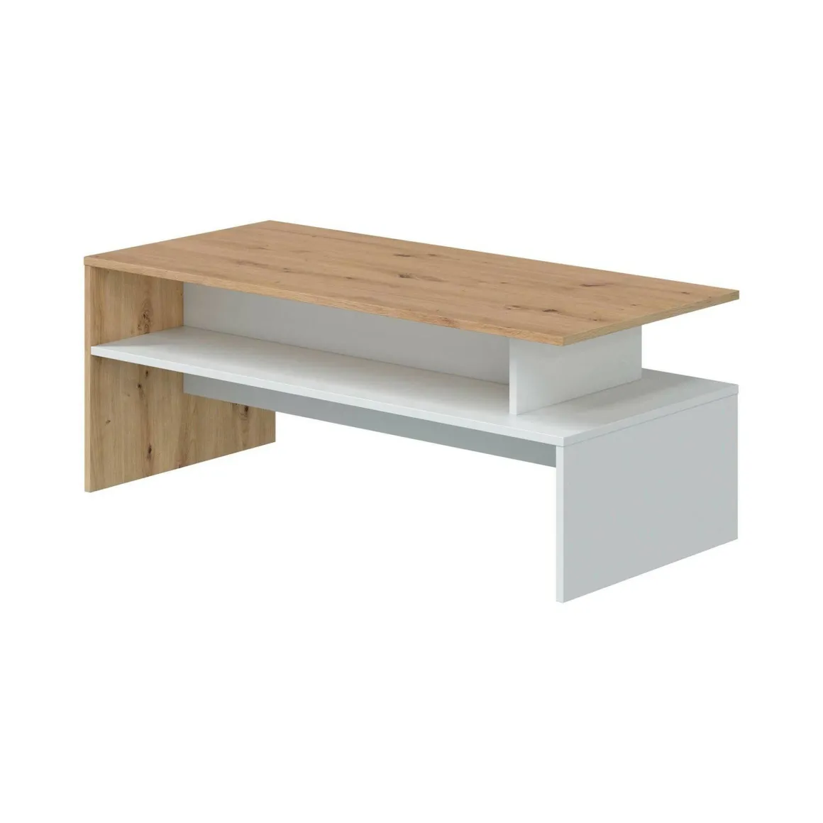 Tavolino da salotto rettangolare rovere nodi e bianco lucido 108x50x43h cm - Bartolomea