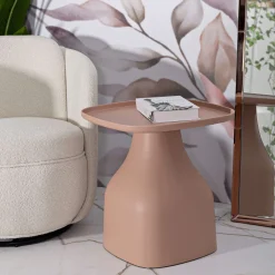 Tavolini Da Salotto > Dmora Tavolino da Salotto Adatto per Indoor/outdoor Angoli Arrotondati Forma Quadrato 48x48x50h cm, Colore Ripiano - Matata Rosa