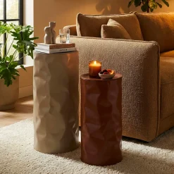 Tavolino da Salotto Rosso Beige set da 2 Forma Rotondo 34x74x34h cm, Colore Ripiano Rosso - Ganipara