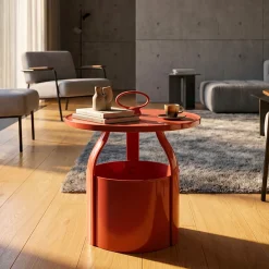 Tavolini Da Salotto > Dmora Tavolino da Salotto Forma Rotondo Colore Ripiano 46x54x46h cm, Materiale Piano in Plastica - Inle Rosso